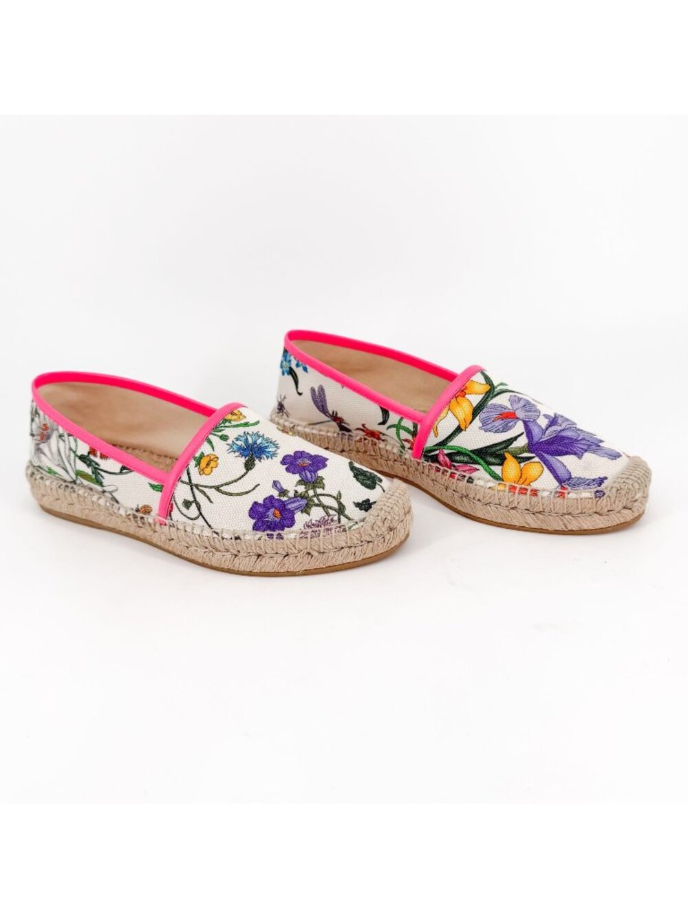 Gucci Flora Floral Canvas Espadrille Slip-On Flats White Size 37 US 7 Women’s